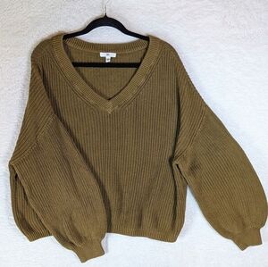 bp Olive V-Neck Balloon Sleeve Sweater
